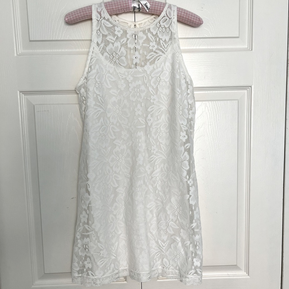 Hollister White/Ivory Sleeveless Lace Dress with Camisole Lining